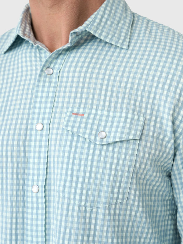 Criquet Long Sleeve Seersucker Performance Pearl Snap Shirt