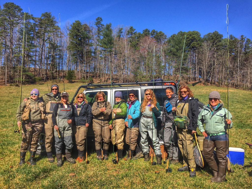 A group of ladies from a fly fishing classes and clinics