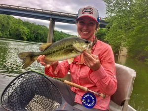 Female angler with a largemouth bass caught on the Shenandoah River.