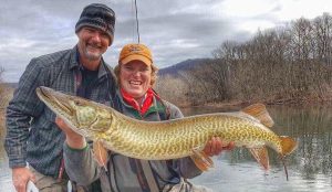 guide and angler with a 45" musky from the James river.