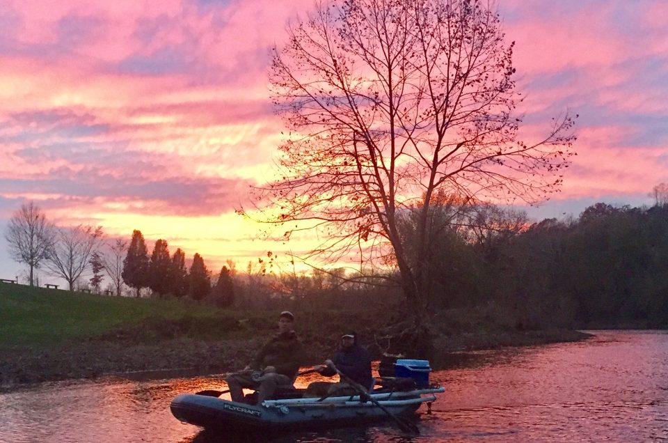 Anlgers on James River at sunset. Buchanan VA.
