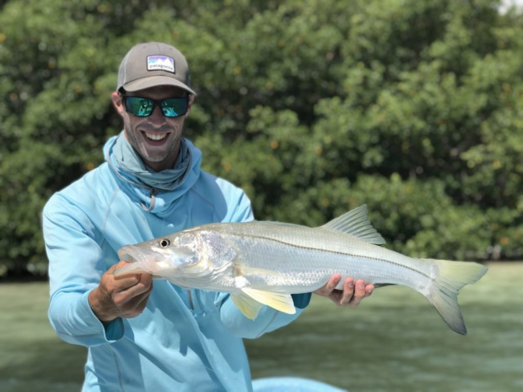 Robbie O, with his first snook ever caught. He was fishing with La Pescadora Lodge on the Yucatan Peninsula in Mexico.